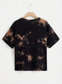 SHEIN EZwear Áo thun nữ Lá thư Cà vạt nhuộm Giải trí - Màu be - Xem 2