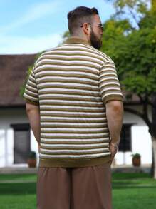 Manfinity Homme 男士加大尺碼拼色條紋polo衫 - 彩色 - 查看 2