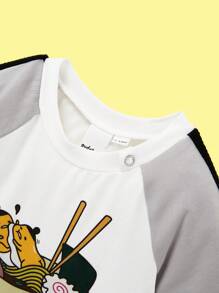 Gudetama X SHEIN 嬰兒男童卡通圖形網眼紗套衣，夏季用 - 彩色 - 查看 4