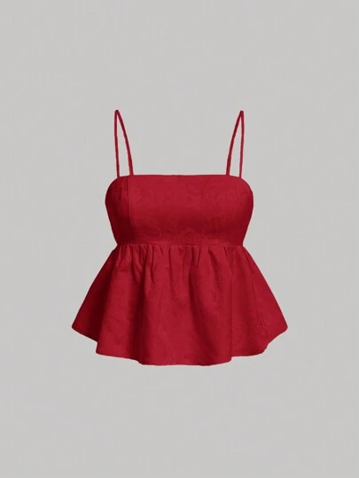 SHEIN MOD 女款純色荷葉邊下擺細肩帶吊帶背心