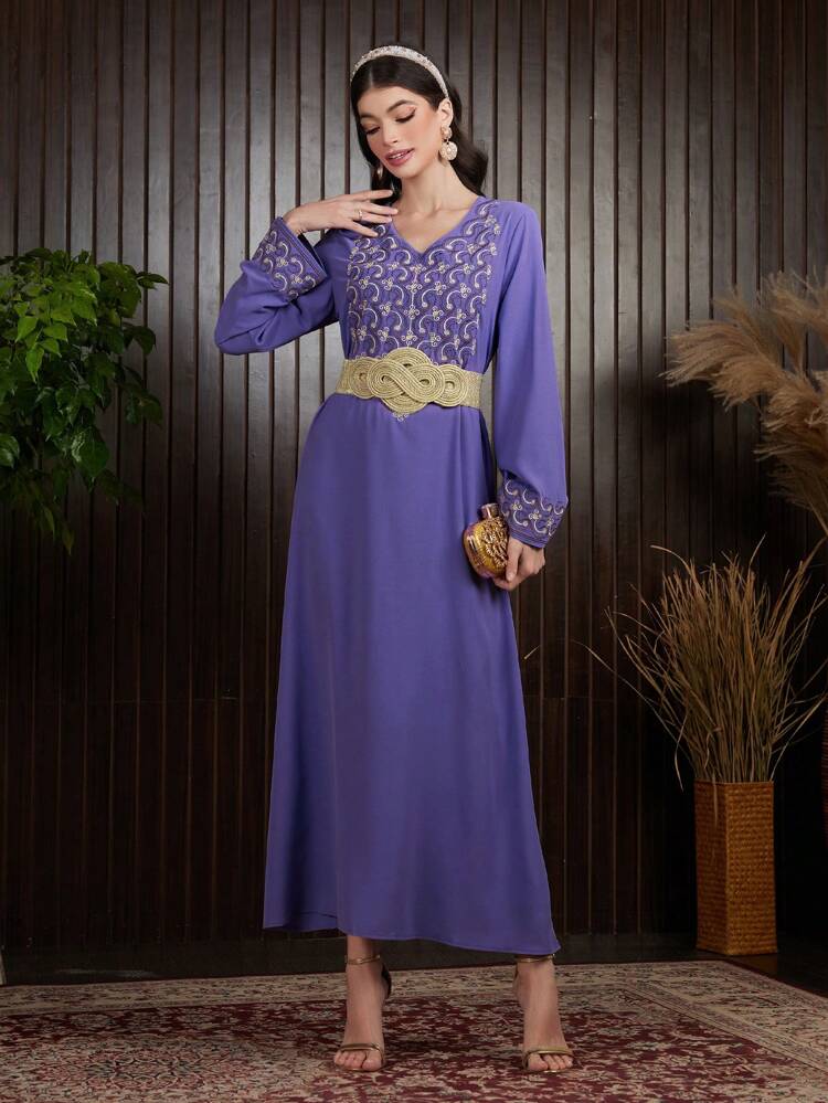 Women's Boho Style Embroidered Bell Sleeve Dress Kaftan Jalabiya Dress
