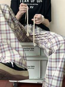 Manfinity Hypemode Men'S Plaid Drawstring Waist Pants - Khaki - View 3