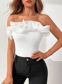 Firerie Body De Dama Blanco Con Encaje Recortado En Tela De Organza - Blanco - Ver 5