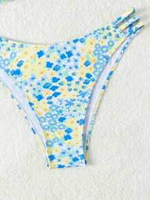 SHEIN Swim Ladies' Ditsy Floral Bikini Set Summer Beach - Multicolor - View 4
