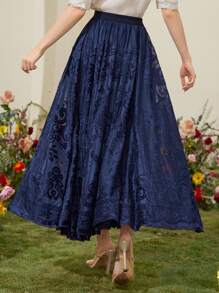 Modelyn 女式提花百褶长裙 - 藏蓝色 - 查看 2