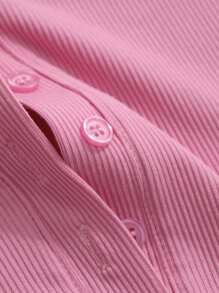 DAZY Ladies' Plain Short-Sleeve T-Shirt With Button Half-Placket Sexy Top Preppy Tops - Hot Pink - View 9