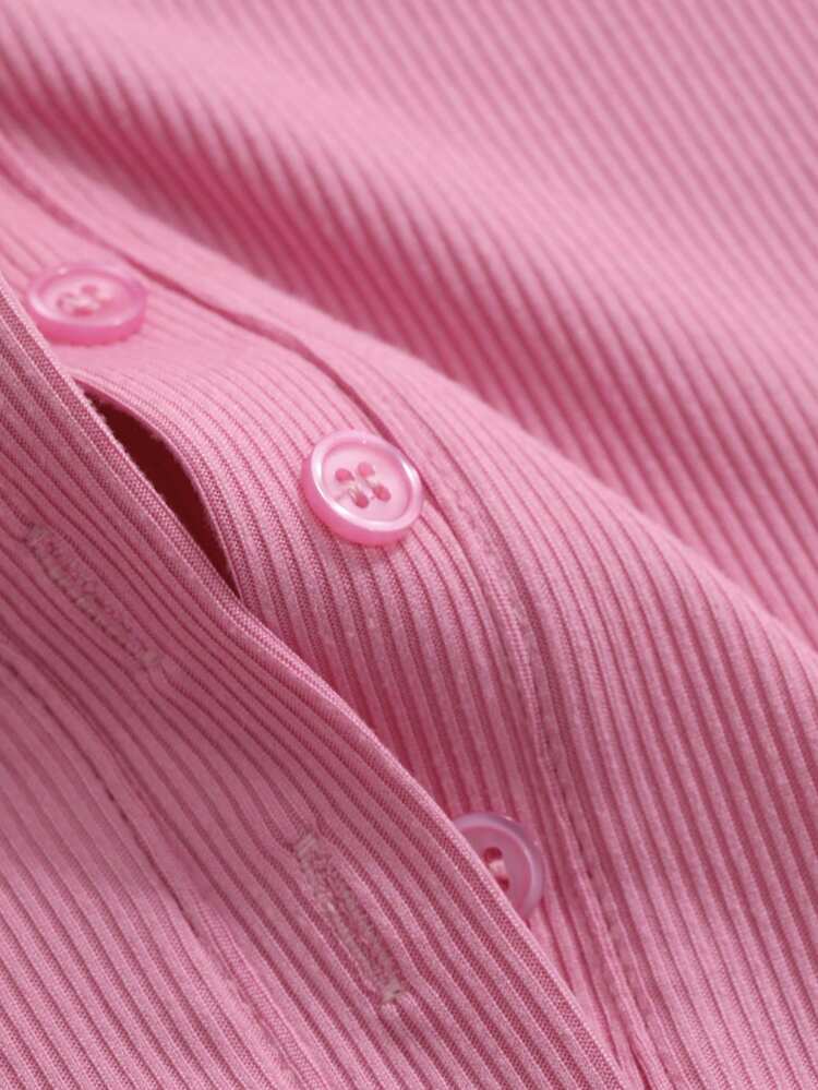 Ladies' Plain Short-Sleeve T-Shirt With Button Half-Placket Sexy Top Preppy Tops