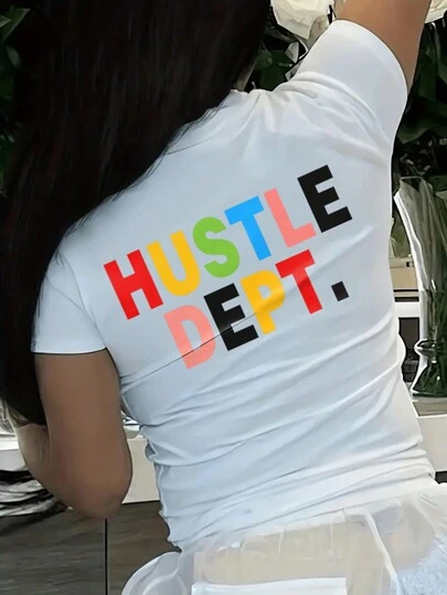 SHEIN Slayr 女士字母印花圓領短袖t卹