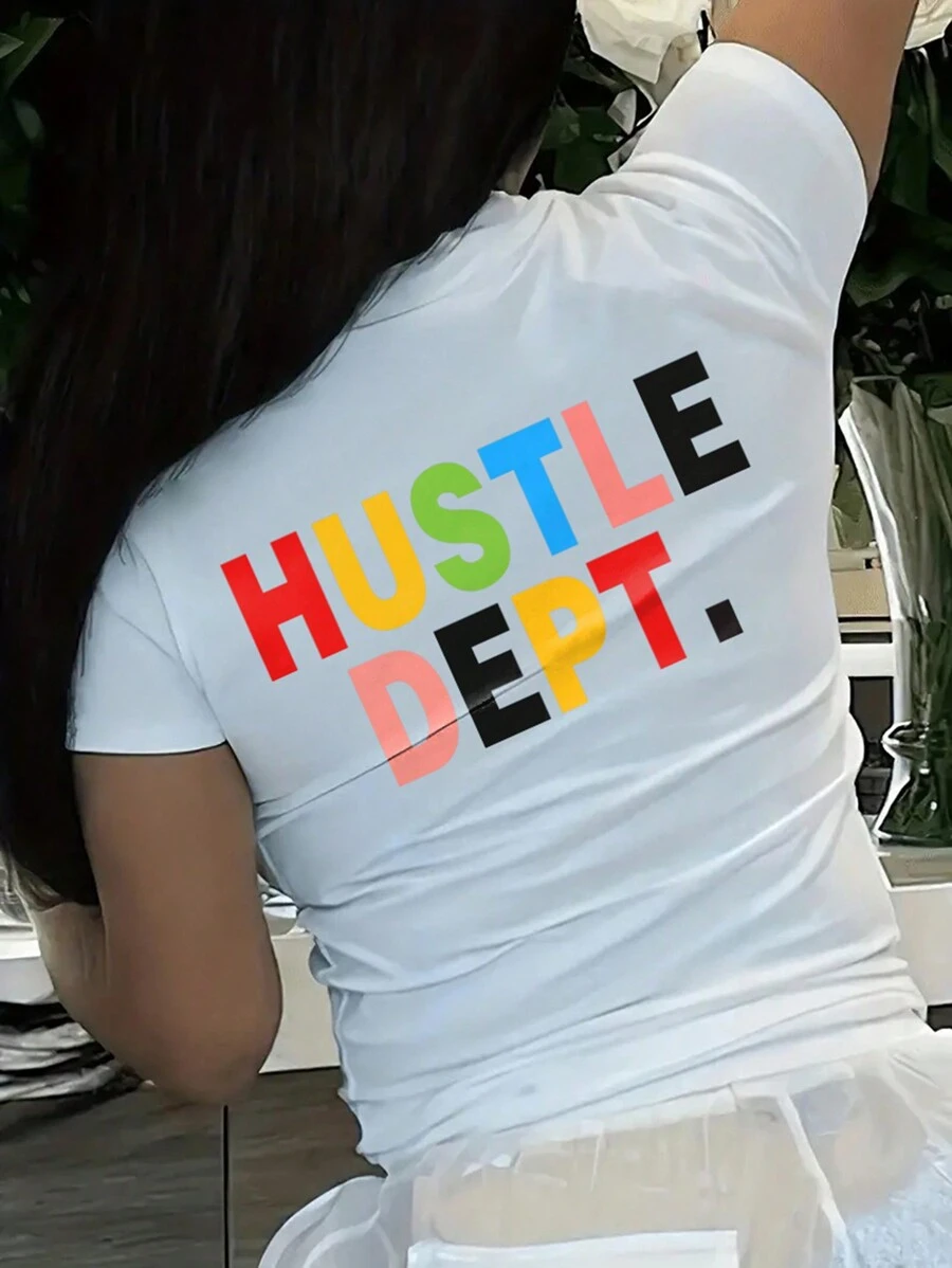 SHEIN Slayr 女士字母印花圓領短袖t卹 - 白色 - 查看 1