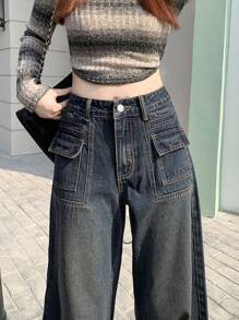 DAZY Pantalones vaqueros anchos para mujer, jeans holgados