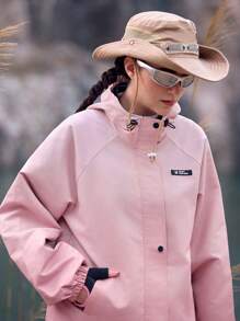 In My Nature Chaquetón Con Capucha Outdoor Softshell, Estampado De Letra Con Cremallera Y Cordones - Rosa - Ver 7