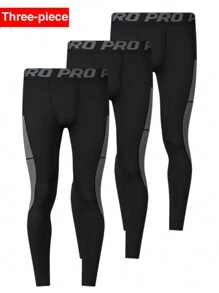 Gym Rark Boyfriend Style Men's Contrast Color Letter Printed Sport Leggings With Decorative Bands 3-Piece Set - Black - View 1