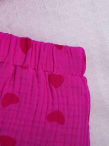 Baby Girl Heart Print Ruffle Trim Peplum Top & Shorts