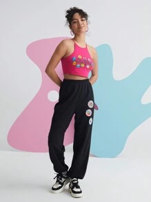 Mr Men Little Miss X SHEIN Cartoon And Letter Graphic Halter Top & Joggers - Multicolor - View 5