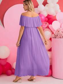 SHEIN Maternity Solid Off-Shoulder Ruffle Trim Dress - Mauve Purple - View 2