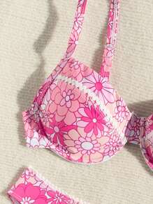 SHEIN Swim Zweiteiliger Damen Bikini-Set mit Blumendruck für Sommer und Strand - Verschiedenfarbig - Übersicht 5