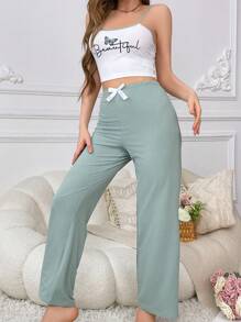 Butterfly & Letter Printed Cami Top And Pants Pajama Set - Mint Green - View 6
