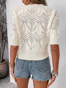 SHEIN LUNE Solid Color Hollow Out Knit Top - White - View 2