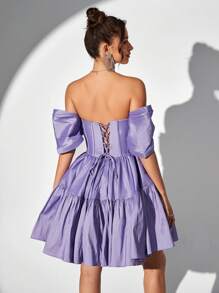 SHEIN Belle Của phụ nữ Màu thuần Off Shoulder Đầm tiệc rượu - Màu tím hoa cà - Xem 8