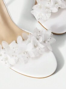 SheIn Belle Của phụ nữ Lễ cưới Giày cao gót Dép xăng đan Với Chóp giầy tròn , Gầy Giày cao gót Và Trắng Thiết kế hoa - trắng - Xem 3