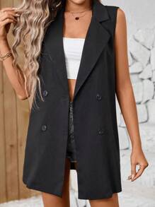 Chiquease Women's Sleeveless Long H-Shaped Lapel Suit Jacket