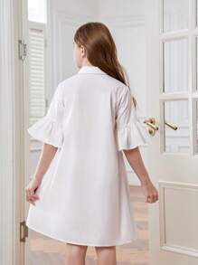 SHEIN 少女時裝鬆身白色假日裙,帶女孩印花的編織衫領 - 白色 - 查看 2