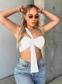 SHEIN SXY Top Corto Y Retorcido De Color Sólido Para Mujer - Blanco - Ver 4