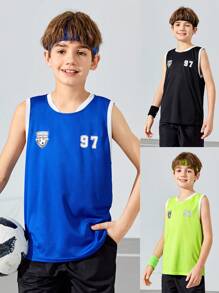 SHEIN Tween Boys' Loose Fit Football Number Pattern Vest Top 3pcs Outfit - Multicolor - View 1