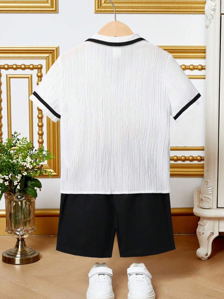 Young Boy's Preppy Style Turn-Down Collar Short Sleeve Shirt And Shorts Set