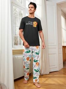 Men's Letter & Dinosaur Print Home Wear Set - Multicolor - View 3