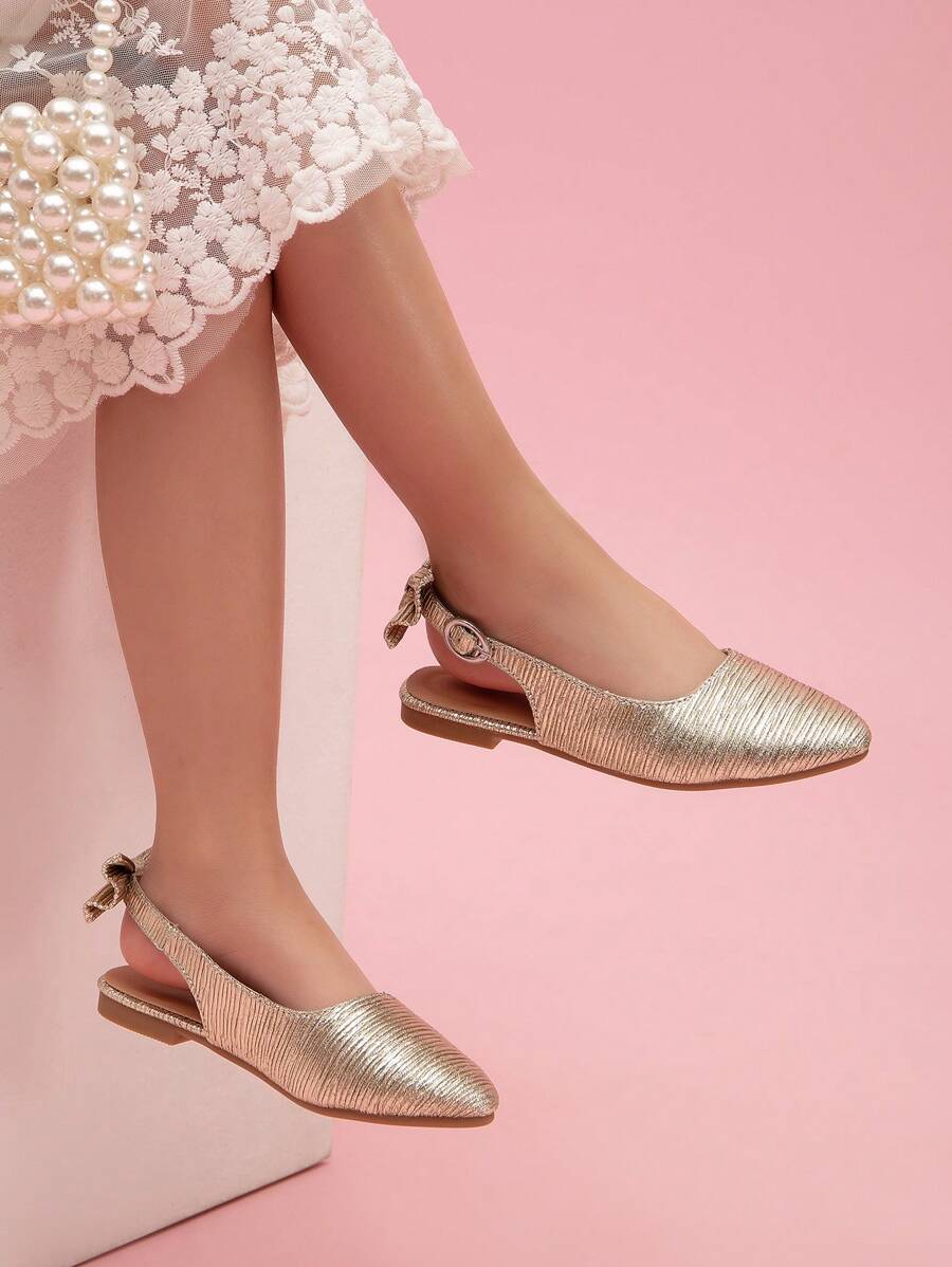 Spring New Girls Fashion Simple Casual Pointed Toe Flats - Gold - View 1