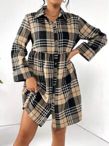 SHEIN Essnce Plaid Casual Baby Doll Style Short Dress - Multicolor - View 3