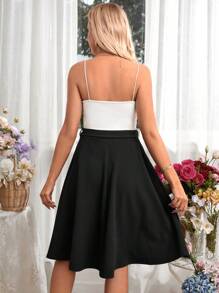 SHEIN Gonna A Vita Alta Lunghezza Fino Al Ginocchio Per Maternità, Adatta Per Vacanze Romantiche, Vestibilità Ampia - nero - Visualizzare 2