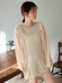 FRIFUL Camiseta casual holgada de mujer con caída de hombros y unicolor, transparente