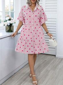 Celure 加大尺碼條紋垂墜肩心形印花連身裙 - 彩色 - 查看 3