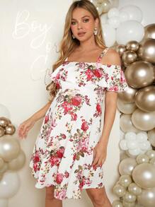 Loomaby Gender Reveal Dress Maternity Flowing Dress For Gender Reveal Party, Baby Shower Dress - White - View 3