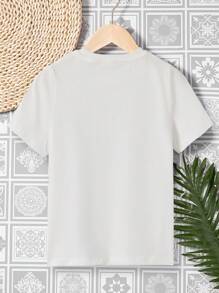 SHEIN Tween Girls' Casual Heart Pattern Short Sleeve T-Shirt Suitable For Summer