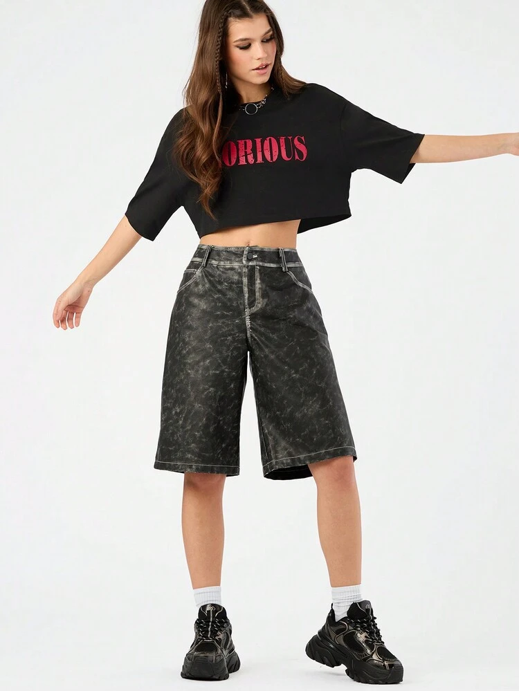 Women's Letter Print Cropped T-Shirt