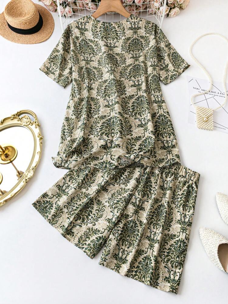 Plus Size Cardigan Sweater And Shorts Set