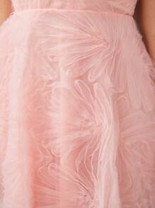 SHEIN Belle 浪漫的3d花卉布料,無肩帶蓬松女式雞尾酒派對裙 - 粉色 - 查看 8