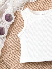 Ensemble de 2 pièces pour bébé fille : Top blanc à la mode et short en jean déchiré, tenue d'été - Blanc - Voir 5