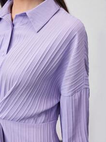 Mulvari Women's Solid Color Batwing Sleeve Tie Waist Dress - Purple - View 7