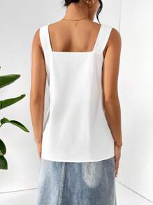 SHEIN Essnce 女款夏季無袖上衣，獨特肩帶、褶皺和時尚設計，適合作為內搭 - 白色 - 查看 2