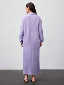 Mulvari Women's Solid Color Batwing Sleeve Tie Waist Dress - Purple - View 2