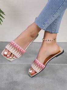 女士優雅時尚的平底涼鞋,適合家居和海灘,適合任何服裝,平底翻面拖鞋 - 彩色 - 查看 2