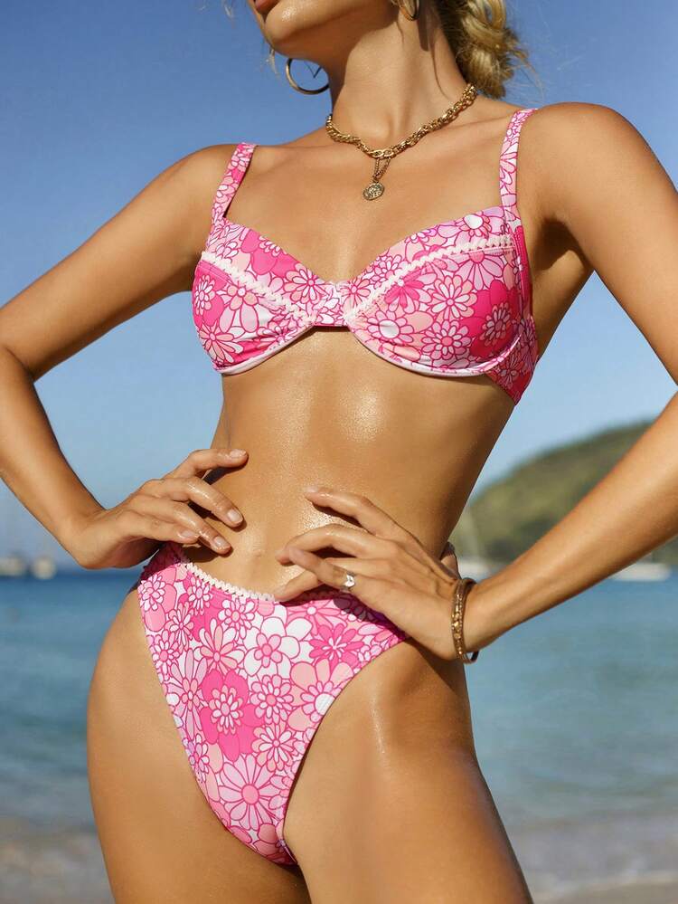 Women's Floral Printed Two Pieces Bikini Set Summer Beach