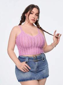 SHEIN Qutie Plus Size Solid Color Hollow Out Knit Top