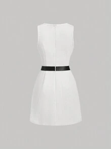 SHEIN MOD Women's Round Neck Single Breasted Sleeveless Dress - White - View 2