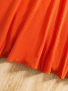 Thiếu niên Cô gái Thanh lịch & Giải trí Một bờ vai Xù Hoa Sen Váy lúc lắc Đối với Kỳ nghỉ - trái cam - Xem 3