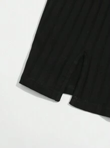 SHEIN EZwear Ribbed Cami M-Slit Bodycon Mini Dress - Black - View 3